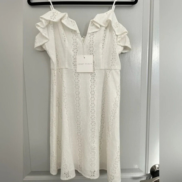 Eyelet Boho Adjustable White Lace Romantic Mini Sundress Coastal Cowgirl Size S - Picture 5 of 14